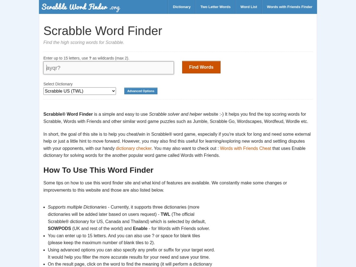scrabblewordfinder.org screenshot